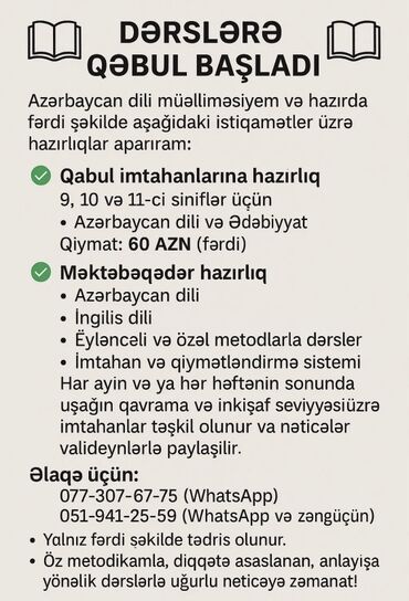 it kurslari qiymeti: Repetitor, Ədəbiyyat, Azərbaycan dili, İmtahanlara hazırlıq