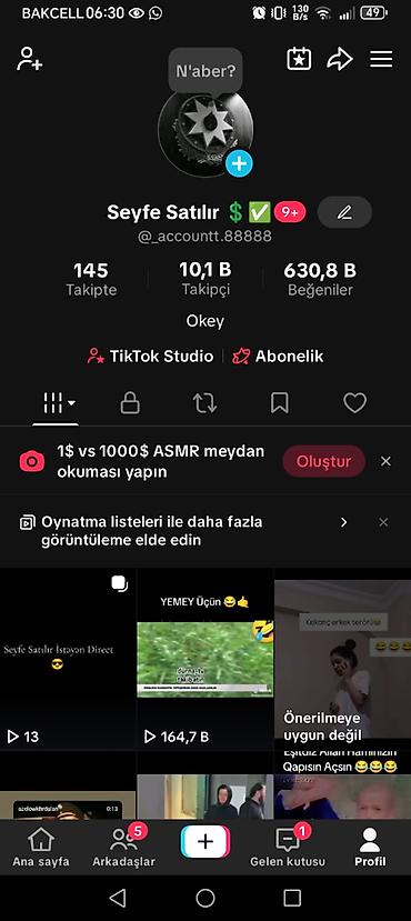 pul sekili: 10k tiktok hesabı satilir 635k beyenusi var 12ci level — 1