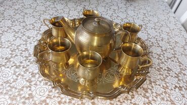 icki: Çay dəsti, rəng - Qızılı, Metal