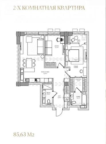 Продажа квартир: 2 комнаты, 86 м², Асанбай мкр Элитка, 14 этаж — 3