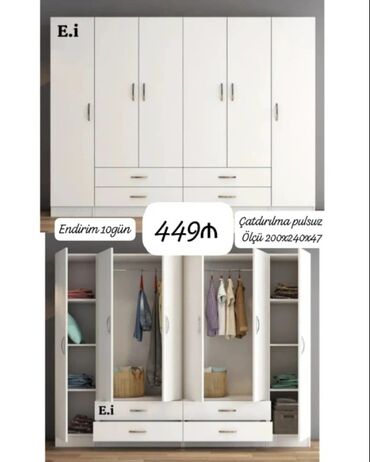 Dolablar: Açılan, 6 qapı Düz dolab, Qarderob, paltar dolabı — 5