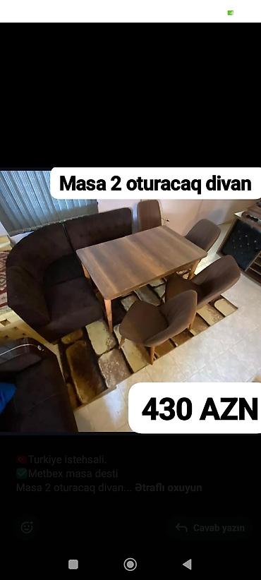 divan 150: Mətbəx masa dəsti – Türkiyə istehsalı. Dəst tərkibi: - Masa - 2 ədəd — 1