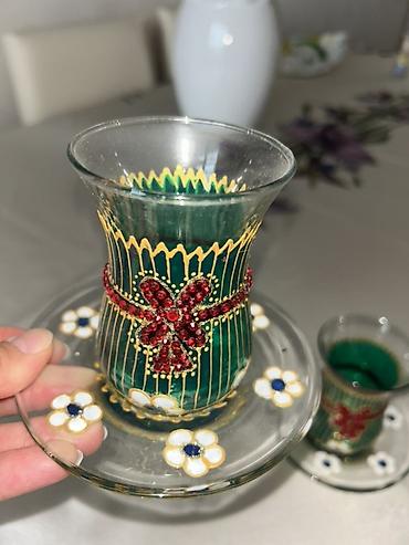 Qab-qacaq və mətbəx ləvazimatları: Çay dəsti, rəng - Yaşıl, Şüşə, 2 nəfərlik — 2