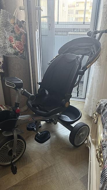 velosiped 3 teker: Uşaq üçün 3 təkərli velosiped-araba (tricycle) - Rəng: qara - Yüksək — 1