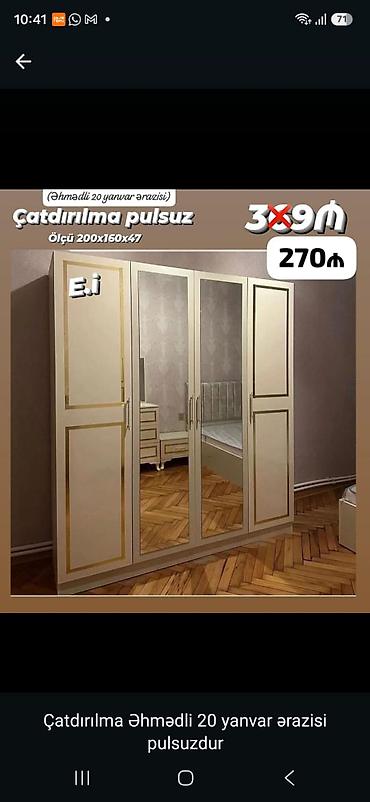 ayna qapi: Üç qapılı şkaf – güzgülü orta bölmə ilə - Ölçü: 200 x 160 x 47 sm - — 1