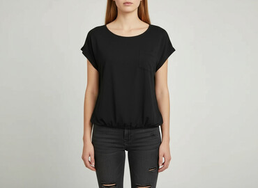 czarne bluzki krótki rękaw obcisła: Women's blouse, size S
