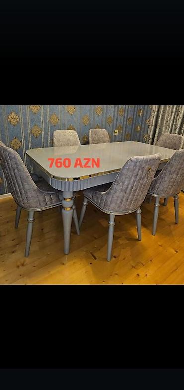 Masa və oturacaq dəstləri: Qonaq otağı üçün, Yeni, Açılmayan, Dördbucaq masa, 6 stul — 9