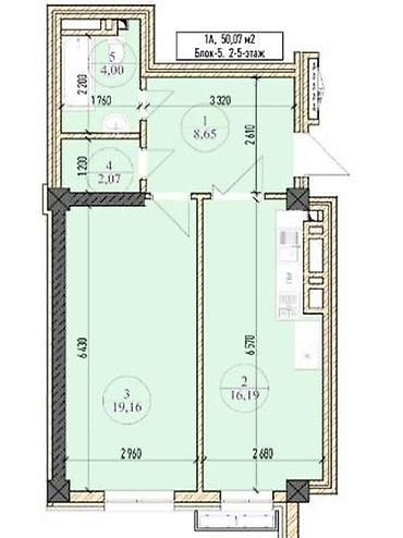 gala group: 2 комнаты, 50 м², Асанбай мкр Элитка, 13 этаж, ПСО (под самоотделку) — 2