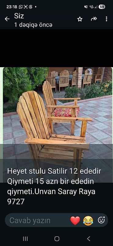 stulların qiyməti: Məhsul: Həyətyanı taxta stullar - Material: möhkəm taxta - Dizayn — 1