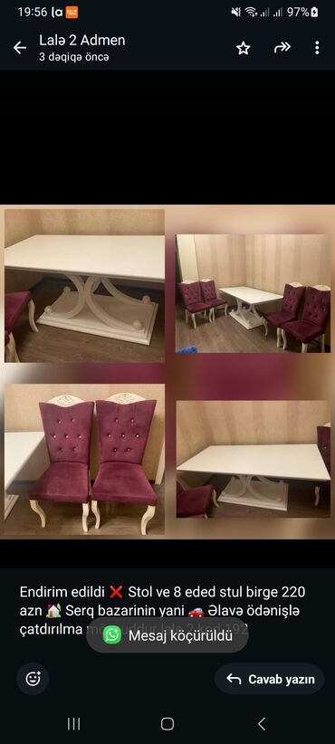 Otaq bitkiləri: Endirim edildi ❌ Stol ve 8 eded stul birge 220 azn 🏡 Serq bazarinin
