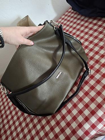 Torbe: Torba preko ramena – maslinasto zelena, sa šarenom prugastom postavom — 3