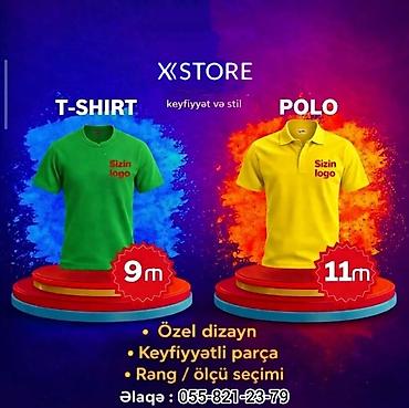 Kişi geyimləri: T‑shirt və Polo köynəklərə logo çapı/xüsusi dizayn - T‑shirt: 9 m - — 1