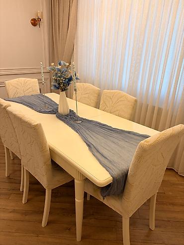 balaca stul: Qonaq otağı üçün, İşlənmiş, Açılan, Dördbucaq masa, 6 stul — 1