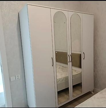Yeni, 4 qapılı, Güzgülü, Ağ, Taxta, Açılan, Düz dolab