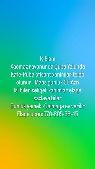 fabrika isi: Ofisiant tələb olunur, Kafe, Gündəlik ödəniş, İstənilən yaş — 1