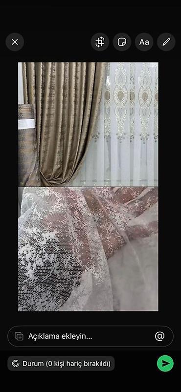ofis perdeleri: Zərif pərdə dəsti - Material: Ağ tül və qızılı-şampan rəngində qalın — 1