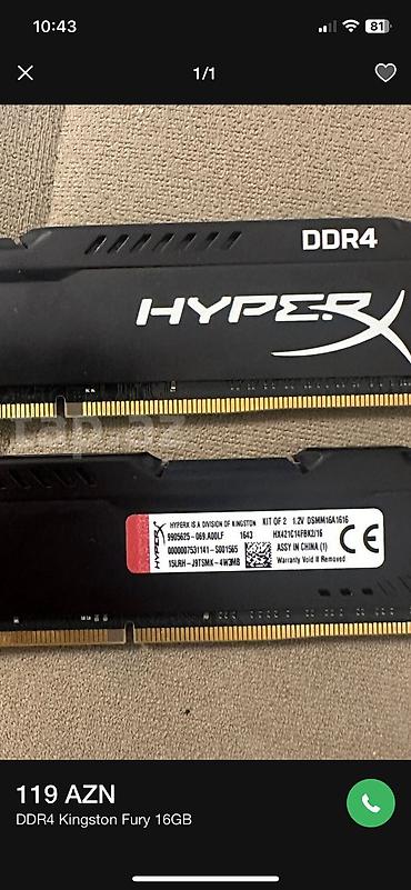 Operativ yaddaş (RAM): Operativ yaddaş (RAM) Kingston, 8 GB, 3200 Mhz, DDR4, PC üçün, İşlənmiş — 5