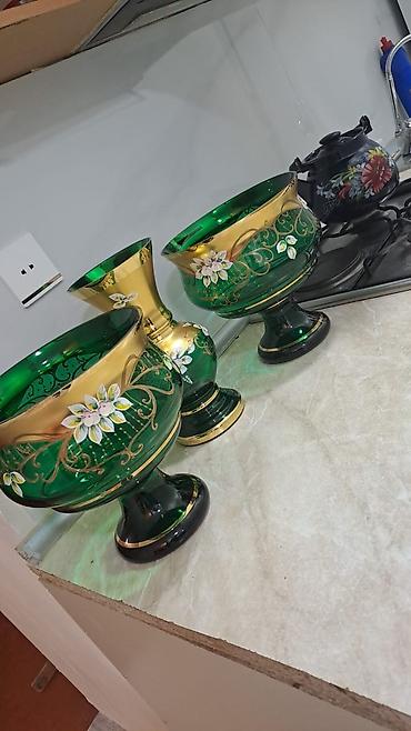 caydanlar: Çay dəsti, rəng - Yaşıl, Şüşə, Bohemia, Çexiya — 1
