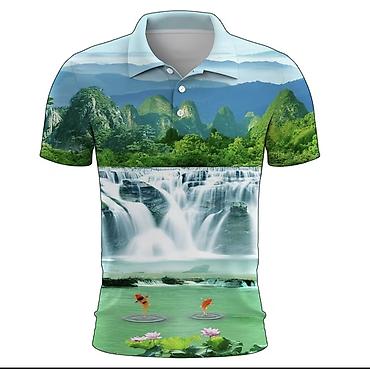 pull and: Мужская футболка-поло с 3D-принтом природы - Тип: поло с отложным — 2