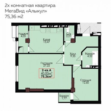 гостевой дом каракол: 2 бөлмө, 75 кв. м, Элитка, 11 кабат, ПСО (өзү оңдоп түзөтүп бүтүү үчүн)