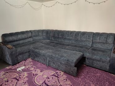 диван 3 в 1: Угловой диван, цвет - Синий, Б/у