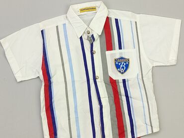 białe bluzki na krótki rękaw: Koszula 8 lat, stan - Dobry, wzór - W paski, kolor - Biały