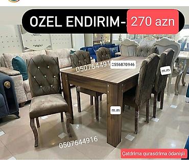 Qonaq otağı üçün, Yeni, Açılmayan, Dördbucaq masa, 6 stul