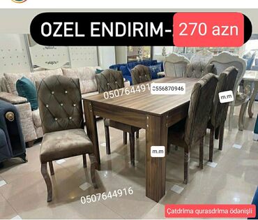 metak elaqe: Для гостиной, Новый, Нераскладной, Прямоугольный стол, 6 стульев