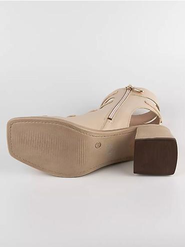 Босоножки, сандалии, шлепанцы: Женские Босоножки-Гладиаторы MAXI на каблуке, бежевые, натуральная — 15