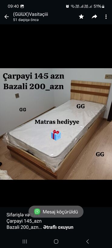 Sifarişlə və Yeni Çarpayi 145_azn Bazali 200_azn Ölçü 2m×90sm. Matras