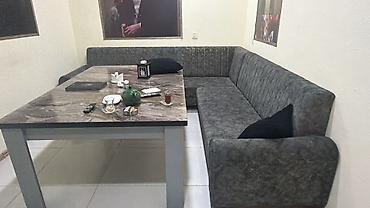 divan kafe: L formal qonaq/istirahət guşələri üçün L formalı künc divan və mərmər — 5