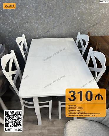 Mebel: Ağ rəngli yemək otağı dəsti - Tərkibi: 1 masa + 4 stul - Ölçülər — 1
