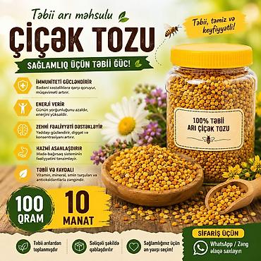 staınless steel saat: Məhsul: Təbii arı məhsulu – Çiçək tozu (100% təbii arı çiçək tozu) — 1