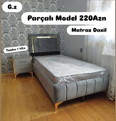 Çarpayılar: Parçalı model tək nəfərlik çarpayı – modern dizayn, boz məxmər/parça — 1