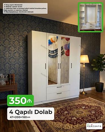 Dolablar: 4 qapılı dolab – 47×200×160 sm Xüsusiyyətlər: - Material: 18 mm — 1