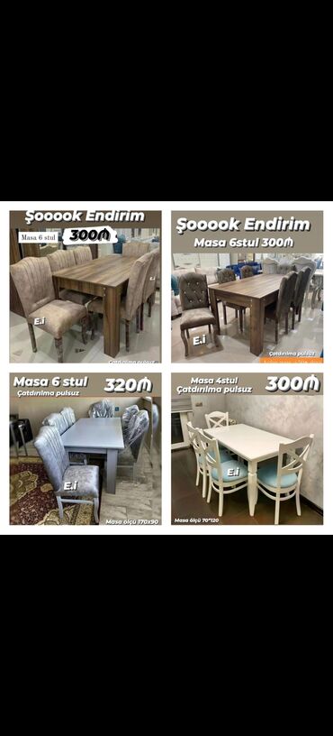 Dolablar: Qonaq otağı üçün, Açılmayan, Dördbucaq masa, 4 stul