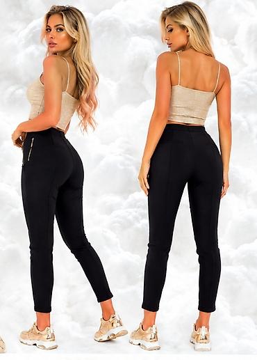 tn pertle: Ženske crne pantalone – uski kroj, visoki struk - Elegantne — 6