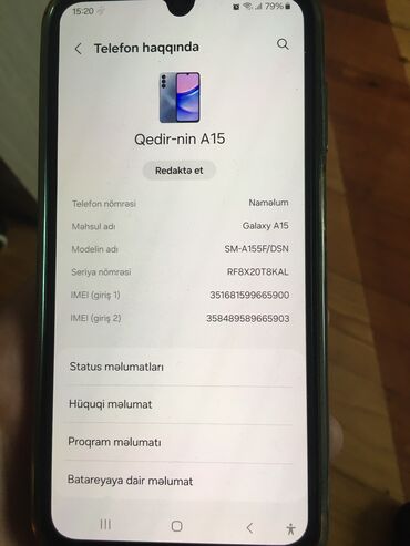 ucuz soyuducu satisi: Samsung Galaxy A15, 128 GB, rəng - Mavi, Barmaq izi, İki sim kartlı, Face ID