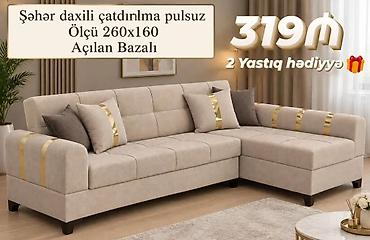 Açılan bazalı künc divan. Müasir və zövqlü dizayna malikdir, qonaq