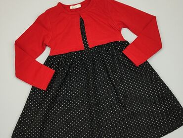 czerwona sukienka z bufiastymi rękawami: Sukienka, 7 lat, 116-122 cm, stan - Idealny
