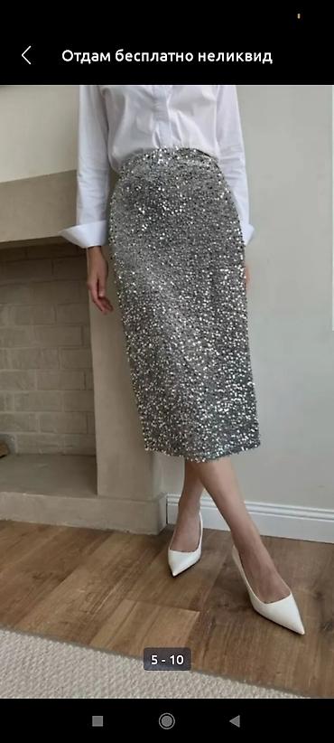 Юбки: Юбка, Модель юбки: Прямая, Миди, Высокая талия, С пайетками — 1