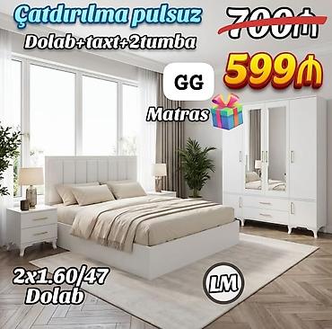 Yataq otağı dəsti – Dolab + taxt + 2 tumbə - Rəng: ağ - Paketə