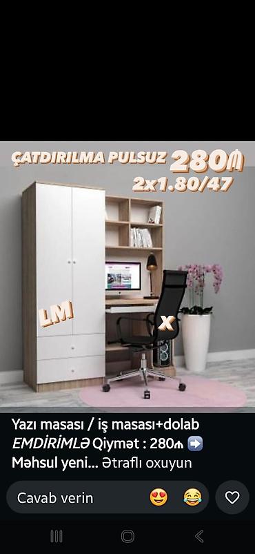 2 el calışma masası: Yazı/iş masası + dolab dəsti - Komplekt: geniş iş masası, üst hissədə — 1