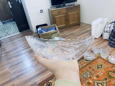 Konfet qabları: Kəsimli şüşə/kristal qab dəsti - 3 ədəd dekorativ şüşə/kristal qab - — 16