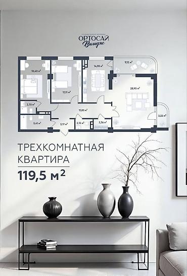 vip: 3 комнаты, 119 м², Орто-Сай с. Элитка, 2 этаж, ПСО (под самоотделку) — 5