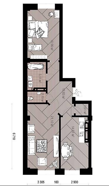 elite residence: 2 комнаты, 71 м², Элитка, 12 этаж, ПСО (под самоотделку) — 2
