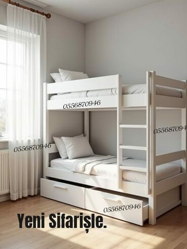 İkimərtəbəli uşaq çarpayıları: Oğlan və qız üçün, Yeni, Çarpayı, Matras ilə, Siyirməli, Laminat — 15