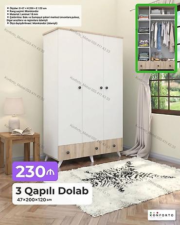 Mebel: 3 qapılı dolab – 47×200×120 sm - Ölçülər: Dərinlik 47 sm × Hündürlük — 1