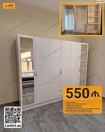 Dolablar: Məhsul: 6 qapılı dolab Xüsusiyyətlər: - Ölçü: Dərinlik 47 sm × — 1