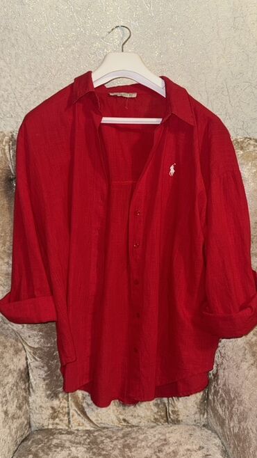 biserli koynekler: Qırmızı rəngli düyməli kofta/köynək - Marka: Polo Ralph Lauren (sinədə